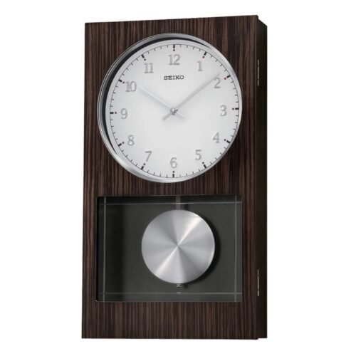 Seiko Modern Dark Wooden Wall Clock With Pendulum And Dual Chimes