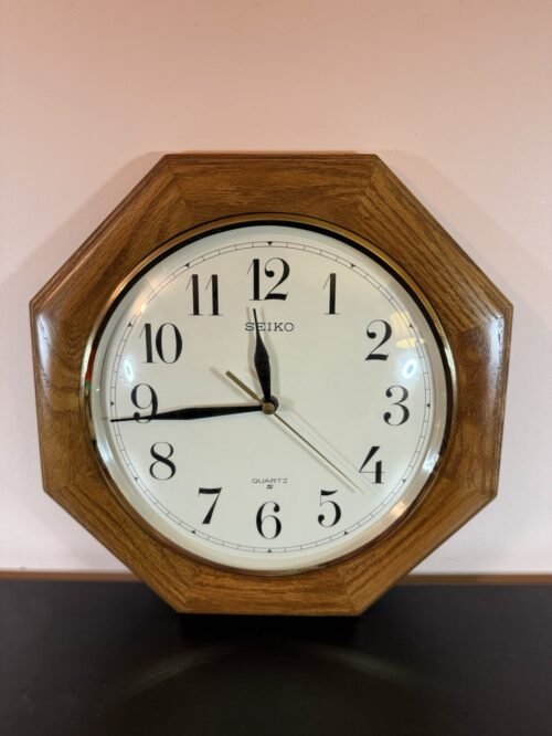 SEIKO Octagon Shape Wall Clock vintage - Medium Brown Solid Oak 12" QXA102BC
