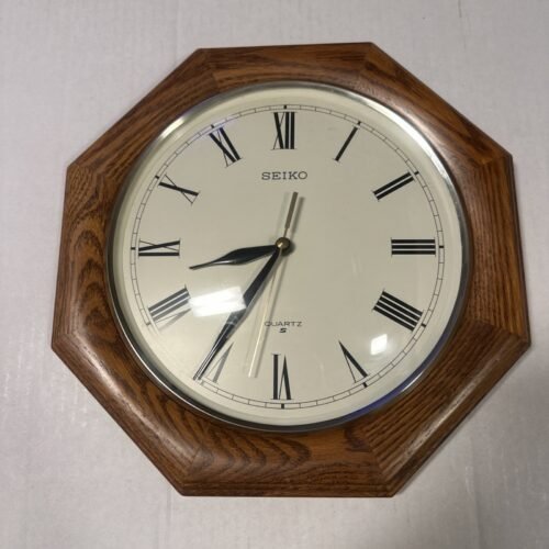 SEIKO Octagon Shape Wall Clock vintage - Medium Brown Solid Oak 12" QXA102ZL