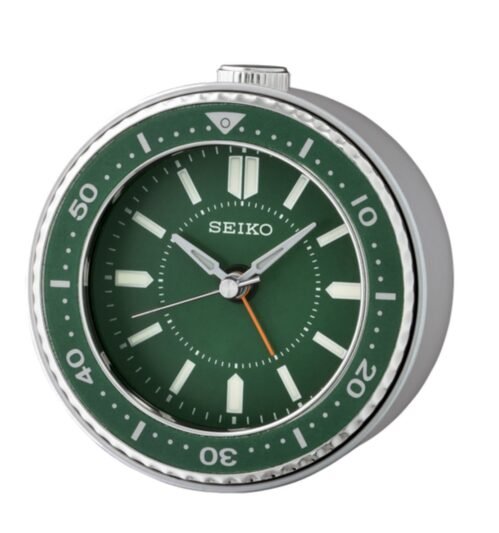Seiko QHE184M Green Desk Alarm Clock , Quiet Sweep, LED Flash Alarm