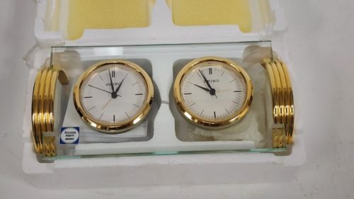 SEIKO QHE 707G Dual Time Zone Mantle Clock With Alarm In Original Box-Rare VTG
