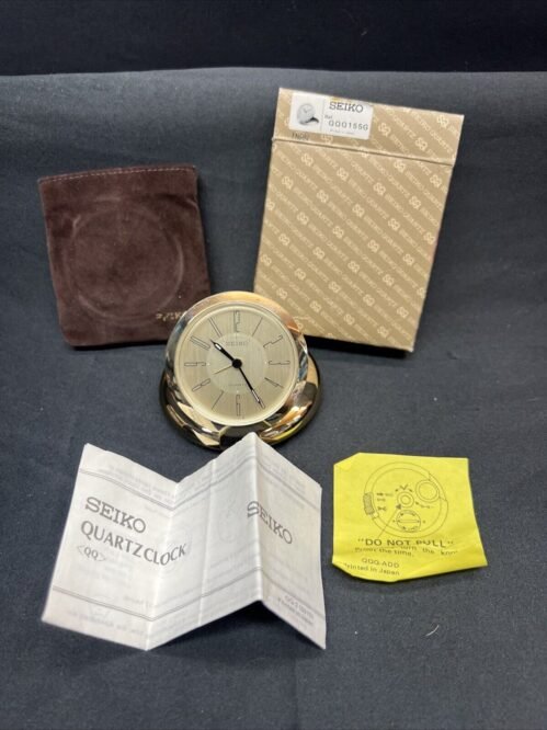 Seiko QQQ155G Vintage Travel Alarm Clocks Analog Brass With Box Read Description