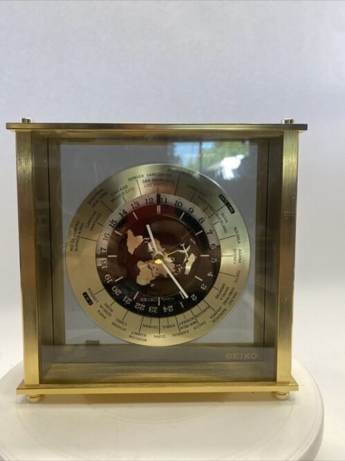 SEIKO QQZ885A 24-Hour World Time Zone Brass Clock