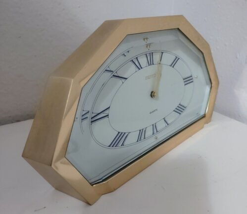 Seiko QSG236G Mantel Shelf Table Clock Gold Tone Metal Geometric Shape Working