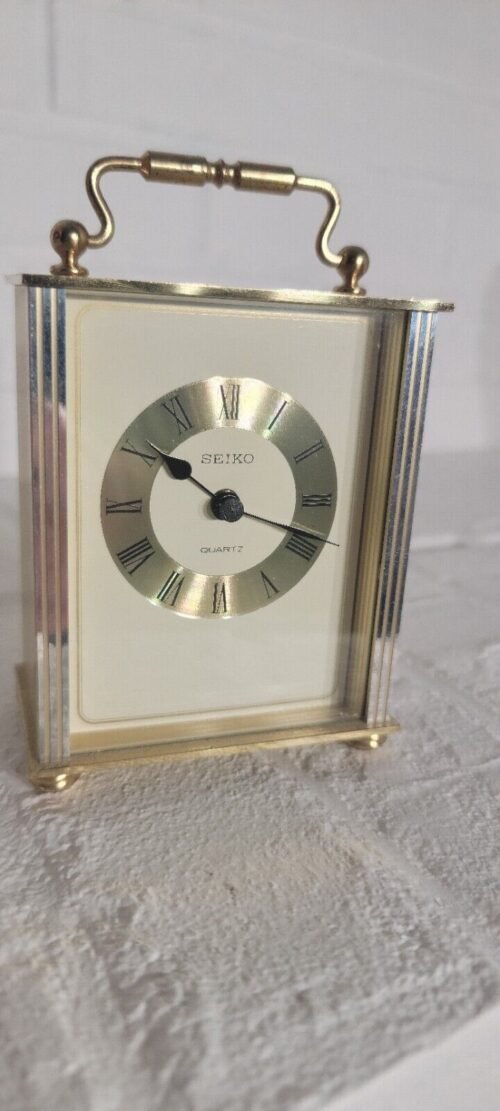 Seiko Quartz Carriage Brass Mantle Clock - Works - Roughly 5" tall