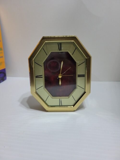 Seiko Quartz desk or table Alarm Clock, dark red face, hexagonal dial, QEJ196R