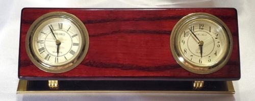 SEIKO QUARTZ DOUBLE DESK CLOCK POLISHED BRASS STAND MODEL QXG401BL