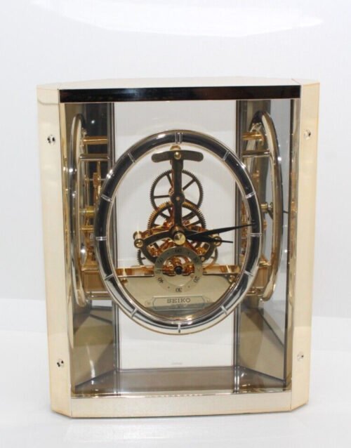 Seiko Quartz Skeleton Mantle Desk Table Clock Mirror QAW110 G Japan
