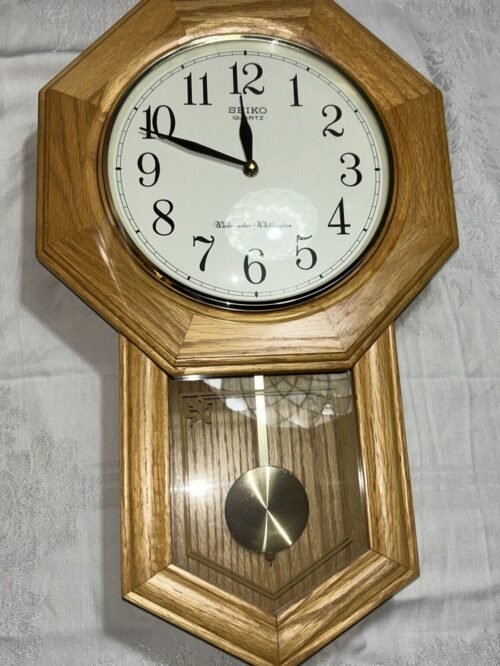 Seiko Quartz Westminster Whittington Chime Pendulum Light Oak Wall Clock