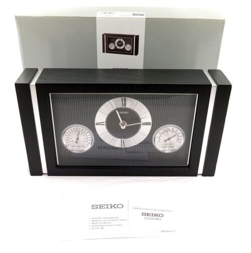 Seiko QXG132KLH Wooden Weather Station Mantel Clock