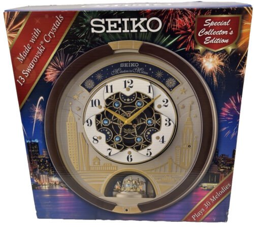 Seiko QXM382BR Melodies in Motion Collectors Clock Swarovski Crystals Tested