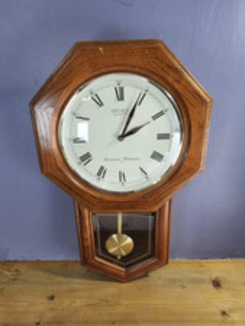 Seiko School House Oak Wall Clock Westminster Whittington Chimes! Tested! Works!