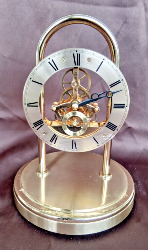 Seiko Seikoska Gold Standing Skeleton Clock with Protector Dome (Repair Only)