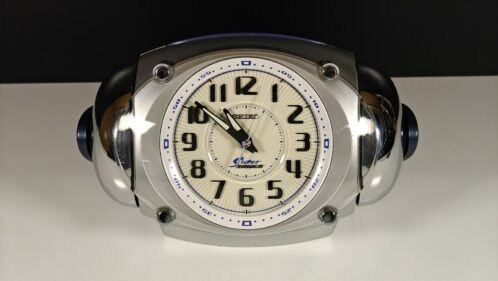SEIKO Super RAIDEN Loud Bell Alarm Clock Quartz Blue and Silver KR241S JAPAN