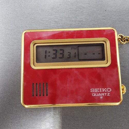 Seiko Travel Alarm Clock Digital 61mm Red Gold Tone 7412-803Q New Batteyr