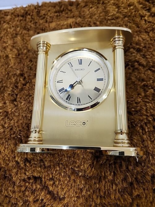 SEIKO Vintage Brass Mantel Shelf or Desk Alarm Clock QHE102GLH Tested Working