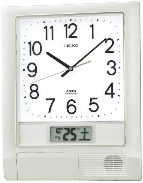 Seiko Wall Clock Office Chime Program Date Calendar Radio Wave Design