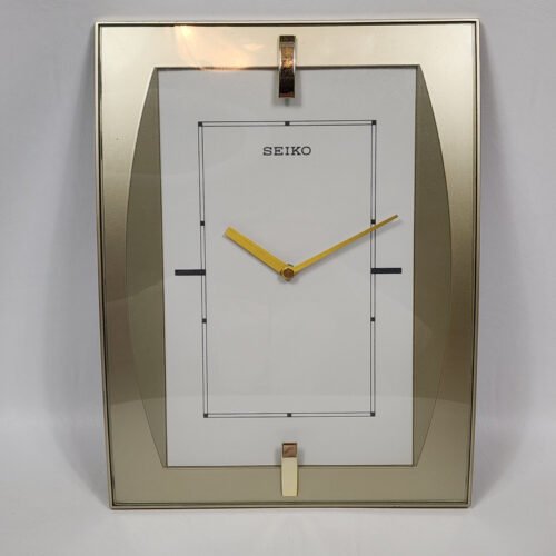 Seiko Wall Clock QXA270GRH Retro Style MCM Gold Colored Plastic Rectangle Works
