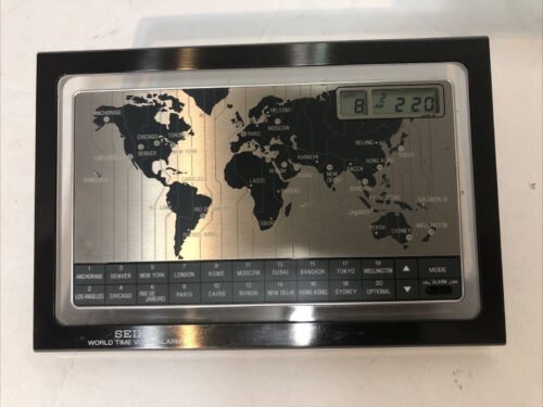 SEIKO World Time Voice Alarm Retro Desk Clock 20 Countries Listed Vintage TESTED