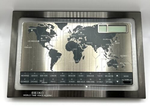 SEIKO World Time Voice Alarm Touch Sensor Digital Desk Clock 20 Countries Vtg