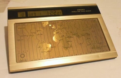 SEIKO YJ20 World Time Touch Sensor Gold Desk Clock Working