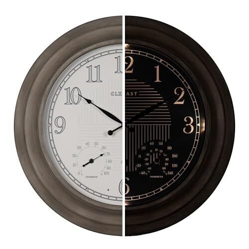 Self-Illuminated in/Outdoor Atomic Wall Clock with 24 Inch Farmhouse Grey Oak