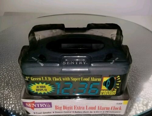 Sentry Loud Alarm Clock XL Green LED Lighted Battery Backup Cl939 Gray 5" X 4"