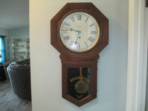 SESSIONS LONG DROP 8 DAY TIME ONLY SCHOOLHOUSE WALL CLOCK