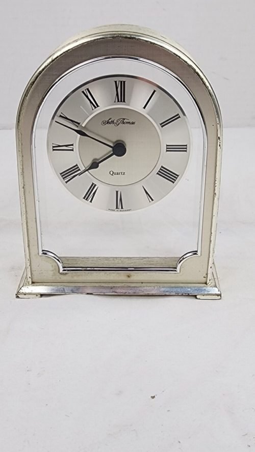 Seth Thomas By Talley Mantle Shelf West Germany Quartz Clock Silver Remembrance