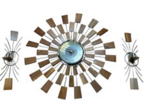 Seth Thomas Grandeur Wall Clock & Sconces Vintage 1960s Teak Wood Mid Century