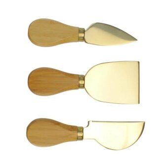 Set of 3 Golden Cheese Knives with Bamboo Handle 5 in. x...