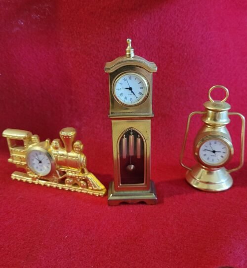 Set Of 3 Miniature Gold Tone Desk Clocks