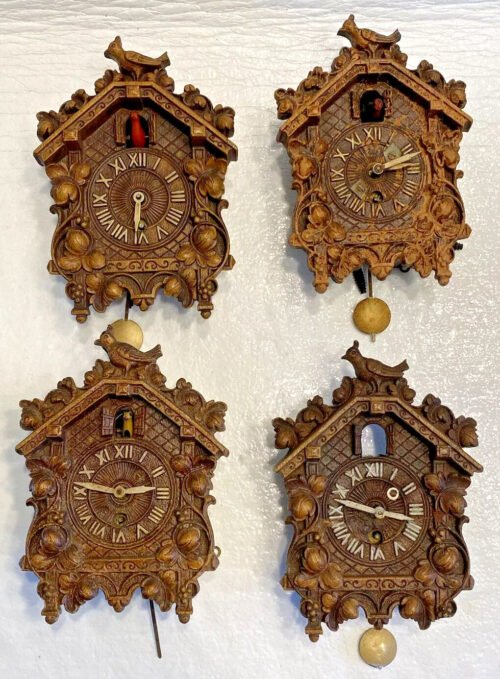 Set of 4 Vintage Miniature Cuckoo Wall Clocks by LUX ~ Lot Of (4) NO KEYS