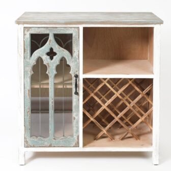 Shabby-Chic Distressed White Storage and Wine Cabinet