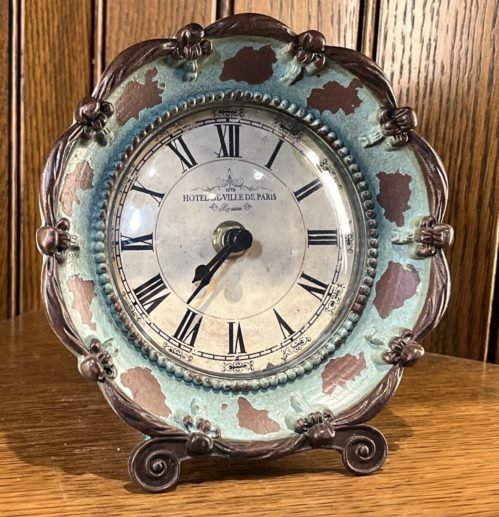 Shabby Chic Vintage Desk Clock Metal For Antique French Country and Farmhouse