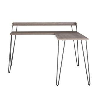 Shanewood 55.1 in. L-Shape Distressed Gray Oak Computer Desk with Riser