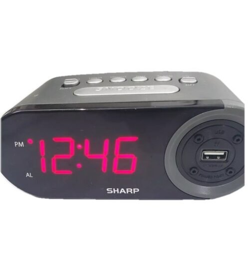 Sharp 1" Digital Alarm Clock - Red LED Display w/USB Port
