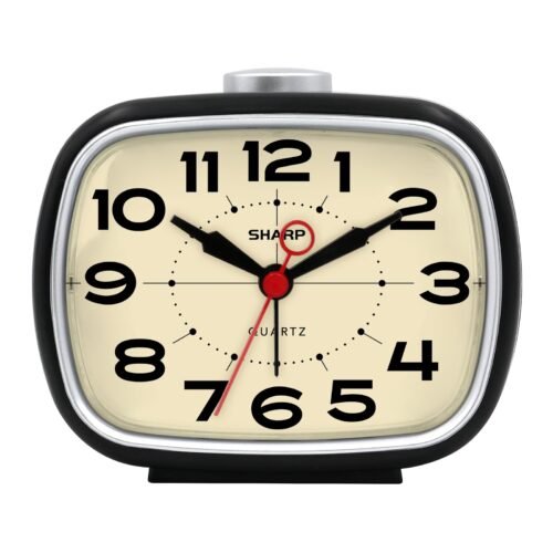 Sharp Alarm Clock Retro Analog Simple Battery Powered Clock black