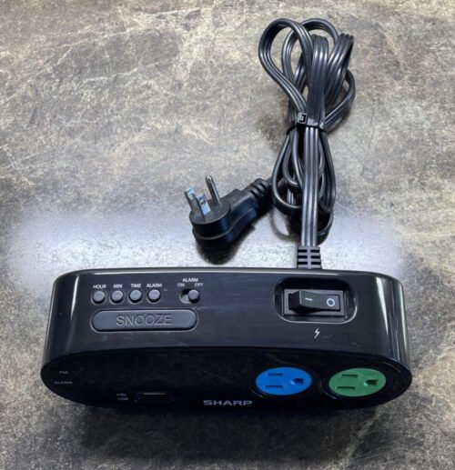 SHARP Alarm Clock with Power Outlets and USB Charge Port - Model SPC136 - USED