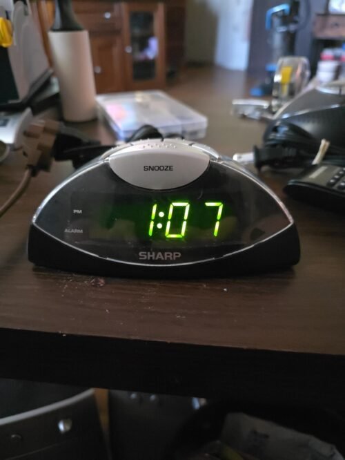 Sharp AM/FM Dual Alarm Clock Radio Black Compact Clock NIB