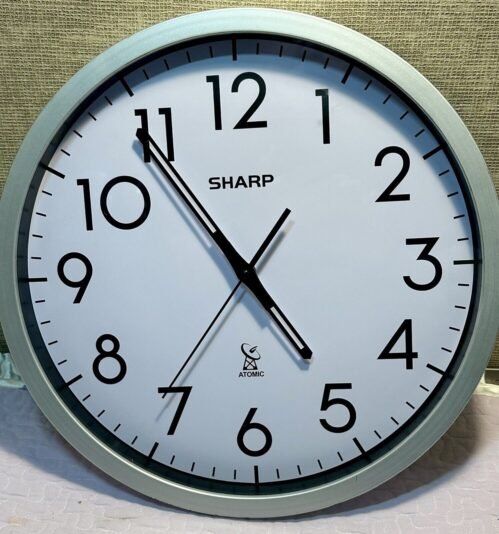 Sharp Atomic Analog Wall Clock - 12" Silver Brushed Finish - Sets Automatically-