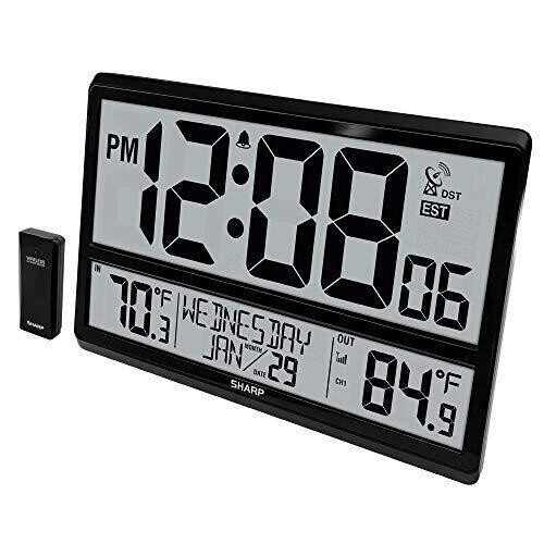 SHARP Atomic Clock - Never Needs Setting! –Easy to Read Numbers - Indoor/