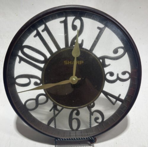 SHARP Brand Hollow Molded Brown Frame Round Wall Clock 11” Quartz Movement
