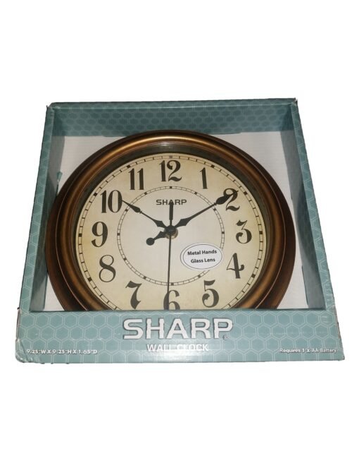 SHARP "Bronze Brushed" WALL CLOCK 9.25"W x 9.25"H x 1.57"D