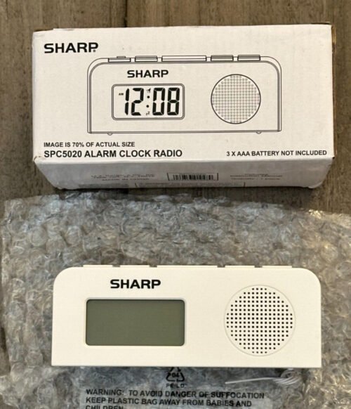 Sharp Compact Digital Alarm Clock Battery Operated White