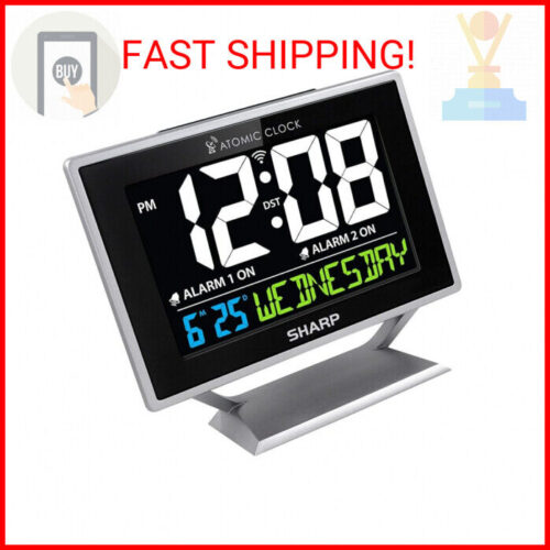 Sharp Desktop Dual Alarm Clock with Color Display Atomic Accuracy Calendar & featured image