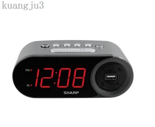 SHARP Digital Alarm Clock, 2 AMP USB FAST Charge Port, Black and Gunmetal with R