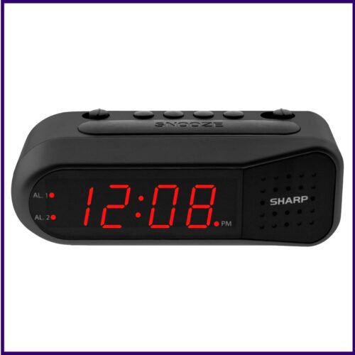 SHARP Digital Alarm Clock Black Case with Red LEDs Ascending Alarm Grows