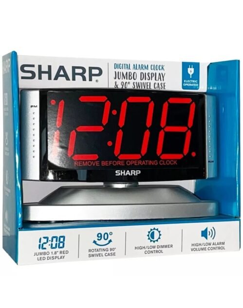 SHARP DIGITAL ALARM CLOCK | JUMBO LED DISPLAY & 90° SWIVEL CASE Battery Backup