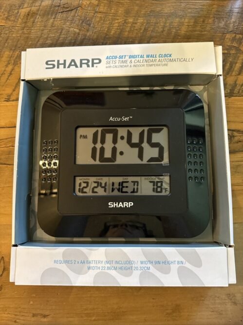Sharp Digital Auto Time Set Wall Clock, 8" x 7", Black